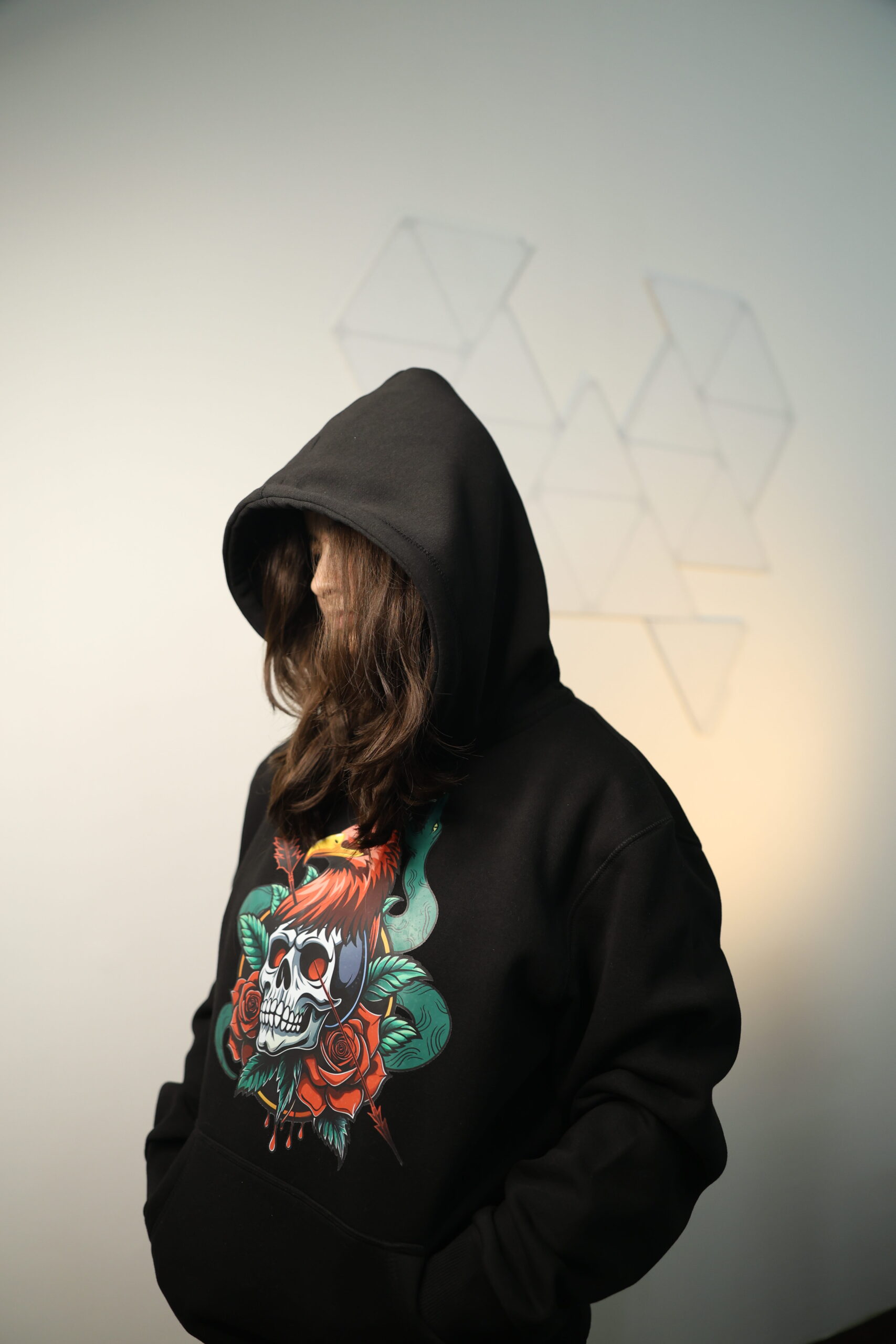 Eagle, Skull & Snake Print Hoodie