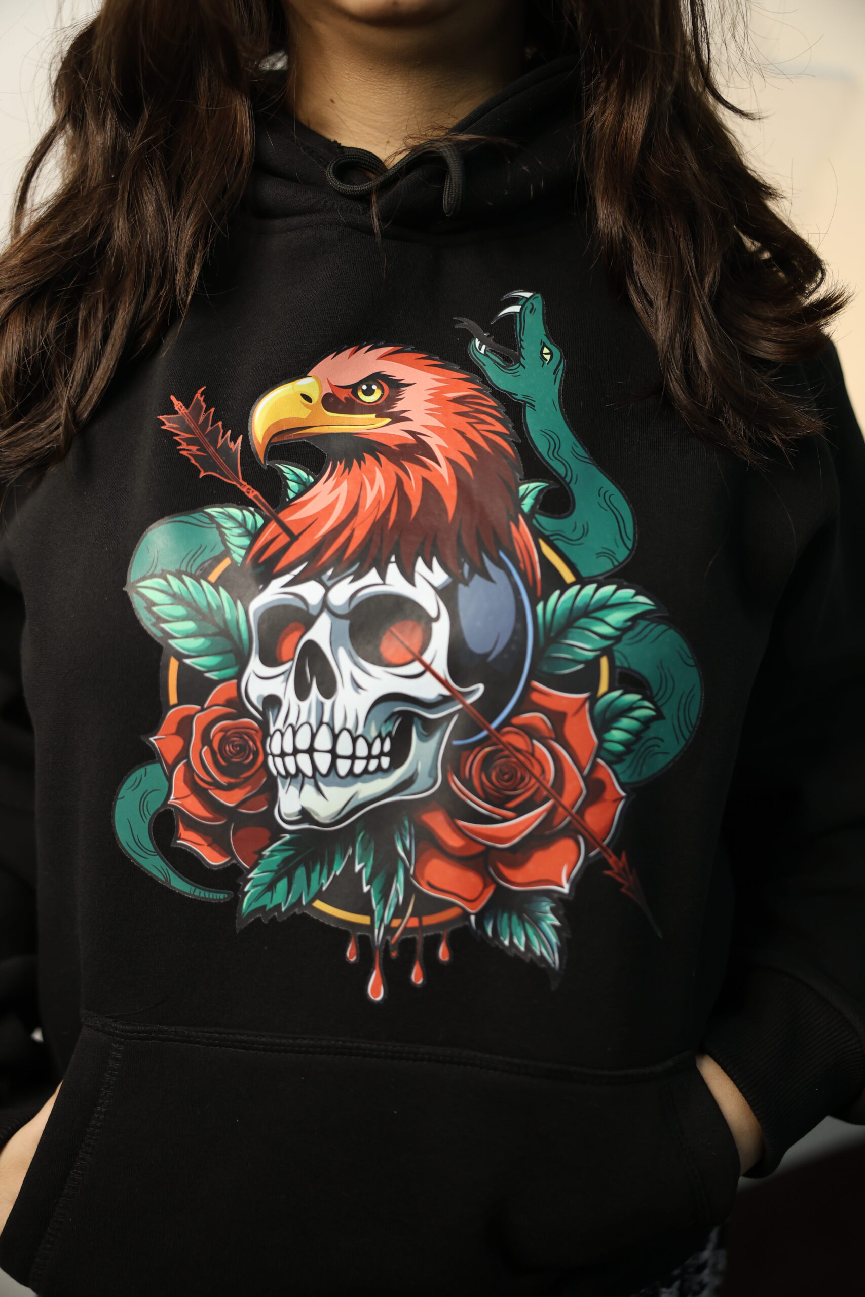 Eagle, Skull & Snake Print Hoodie - Image 2