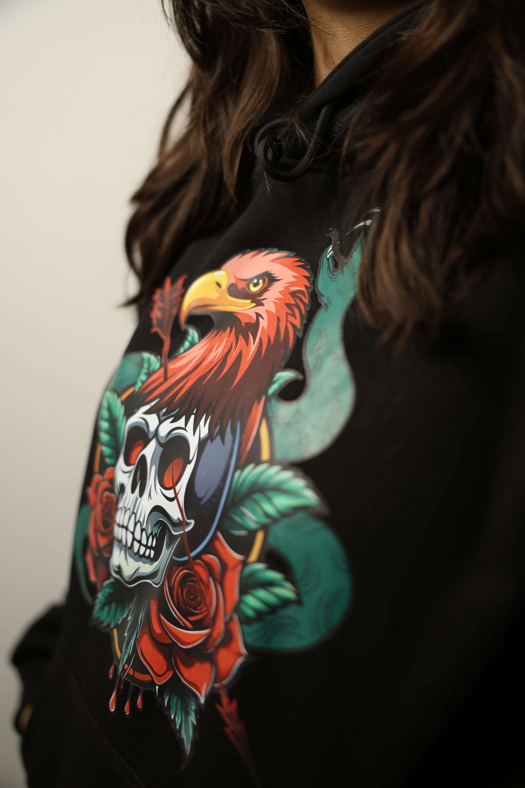 Eagle, Skull & Snake Print Hoodie - Image 3